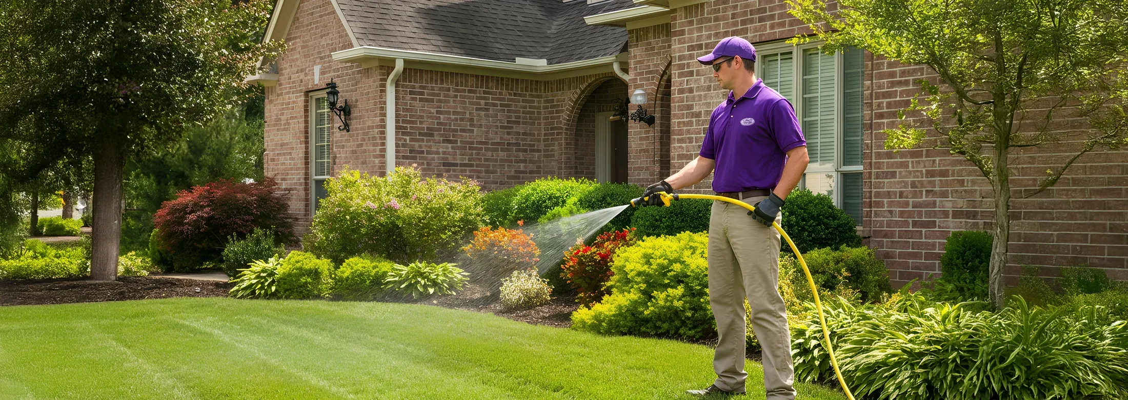 Technician spraying lawn